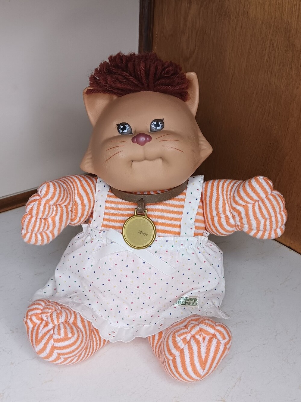 Vtg 1983 Cabbage Patch Kids Koosas Cat Orange Striped Doll With Wendy Name Tag